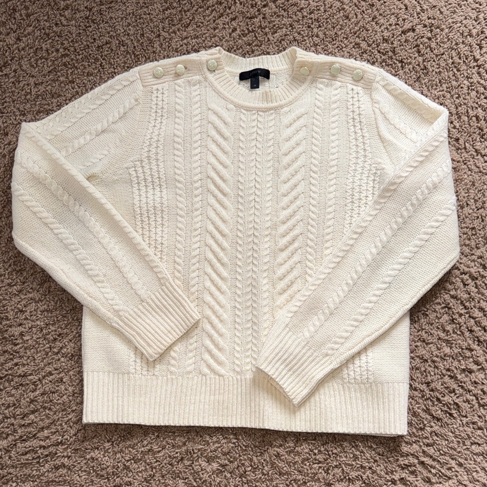 J. Crew Ivory Cable Knit Sweater with Buttons